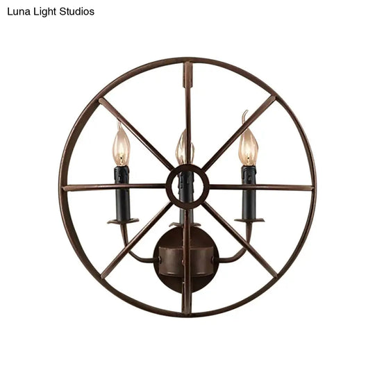 Rustic Semi-Circle Metallic Sconce Lamp - 3-Light Restaurant Wall Lighting In Rust/Black