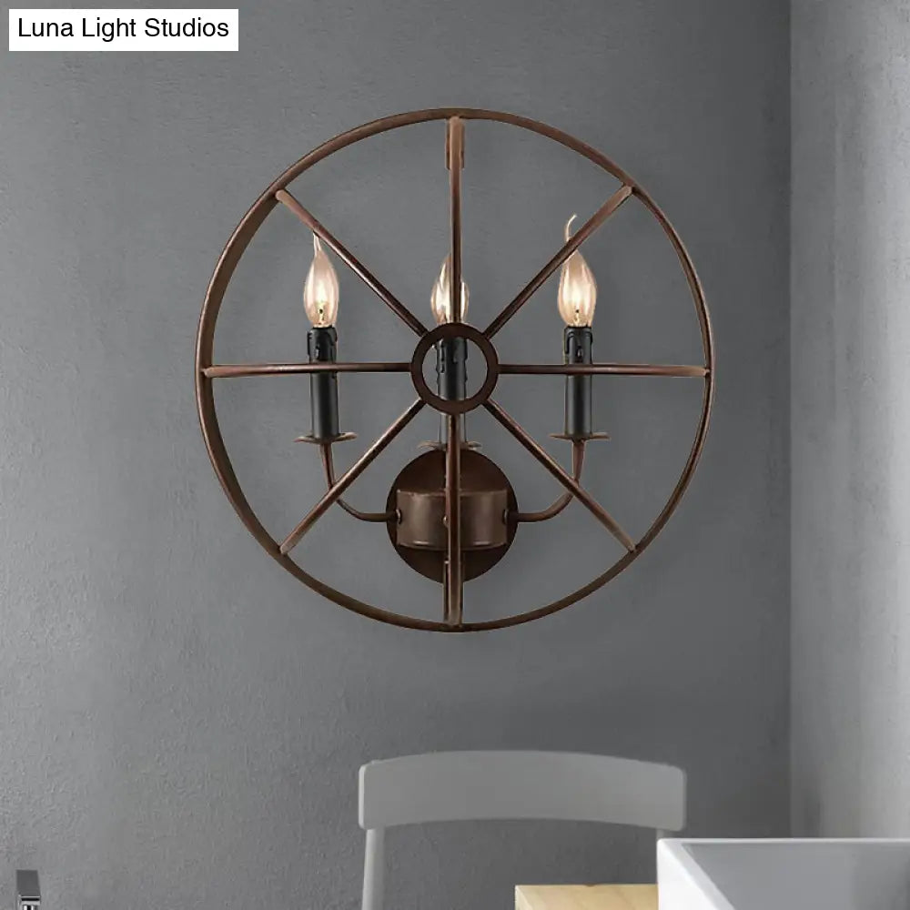 Rustic Semi-Circle Metallic Sconce Lamp - 3-Light Restaurant Wall Lighting In Rust/Black