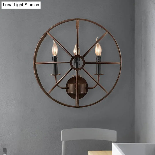 Rustic Semi-Circle Metallic Sconce Lamp - 3-Light Restaurant Wall Lighting In Rust/Black