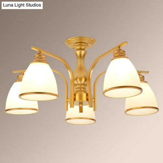 Rustic Semi Flush Glass Chandelier For Living Room 5 / Gold