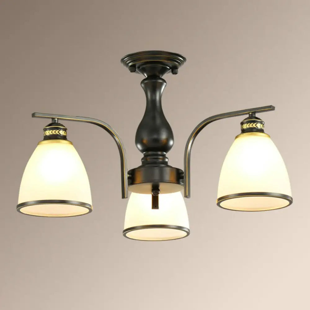 Rustic Semi Flush Glass Chandelier For Living Room 3 / Black