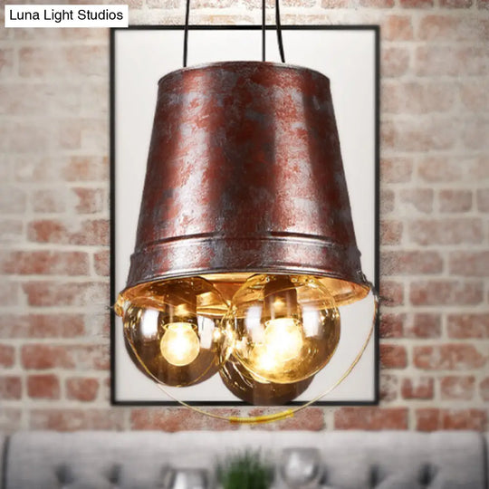 Rustic Clear Glass Pendant Chandelier: 3-Light Semi Globe For Living Room Black Metal Hanging