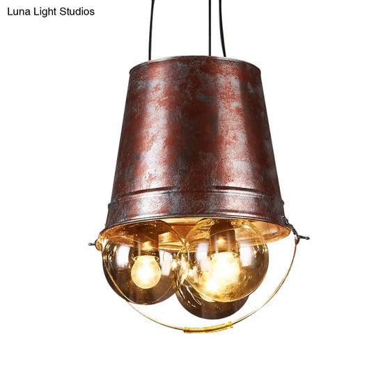 Rustic Semi-Globe Pendant Chandelier With Clear Glass 3 Lights Metal Frame - Black Hanging Fixture