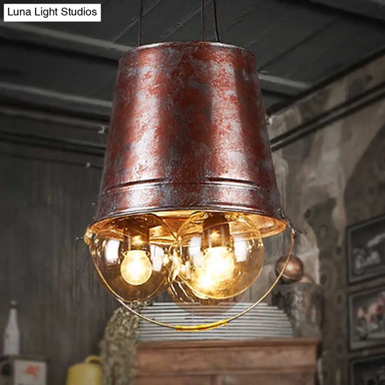 Rustic Semi-Globe Pendant Chandelier With Clear Glass 3 Lights Metal Frame - Black Hanging Fixture