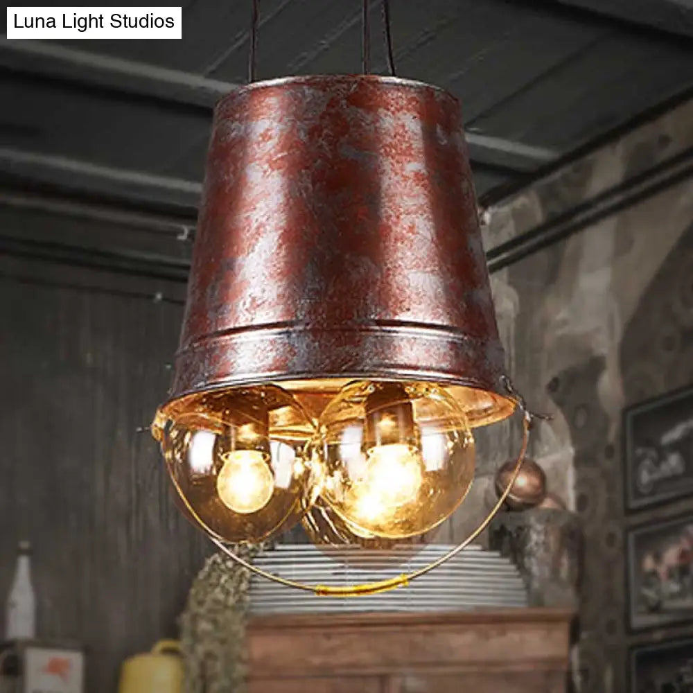 Rustic Clear Glass Pendant Chandelier: 3-Light Semi Globe For Living Room Black Metal Hanging