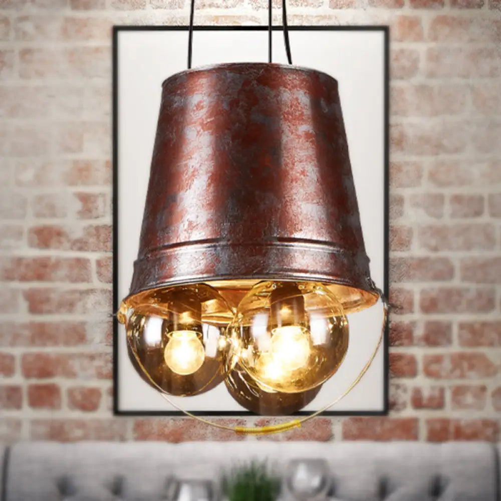 Rustic Semi-Globe Pendant Chandelier With Clear Glass 3 Lights Metal Frame - Black Hanging Fixture