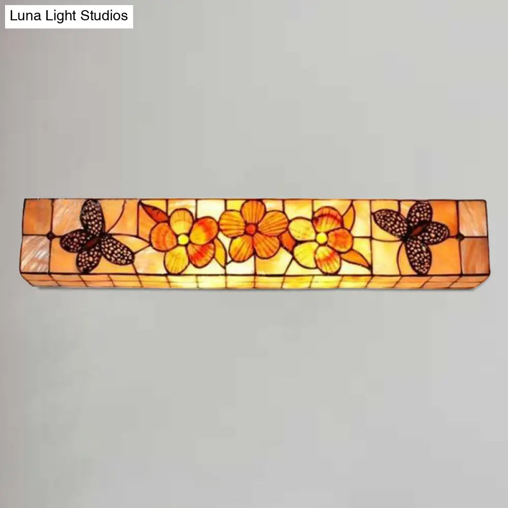 Rustic Shell Wall Light With Floral Butterfly Design - 2 Rectangle Lights