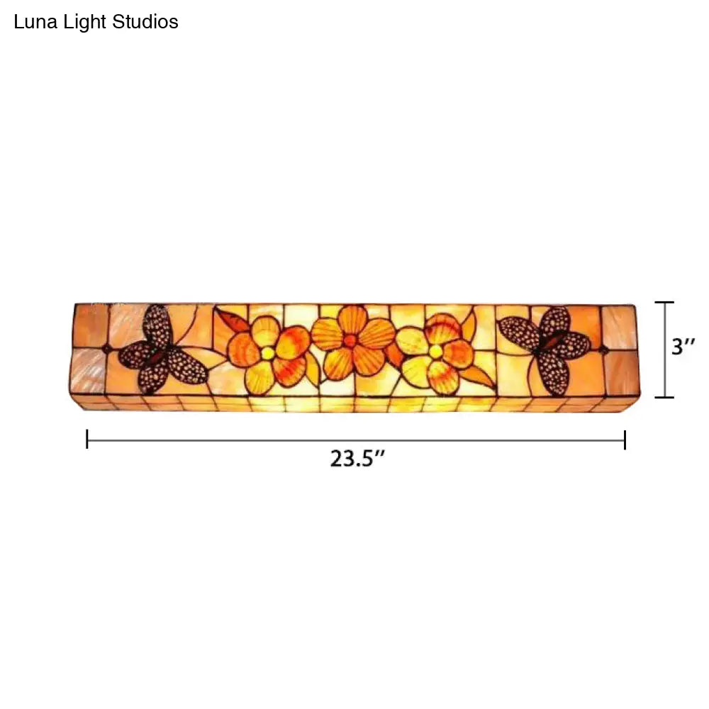 Rustic Shell Wall Lighting: 2-Light Linear Mount With Flower And Butterfly Design