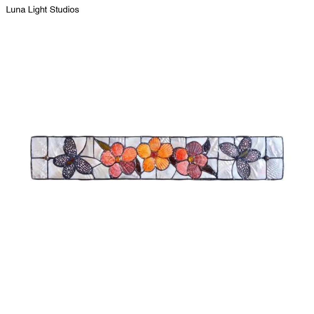 Rustic Shell Wall Lighting: 2-Light Linear Mount With Flower And Butterfly Design