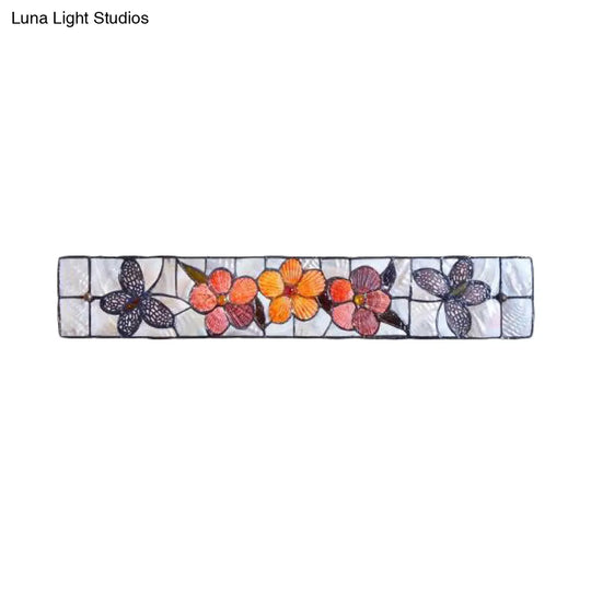 Rustic Shell Wall Lighting: 2-Light Linear Mount With Flower And Butterfly Design