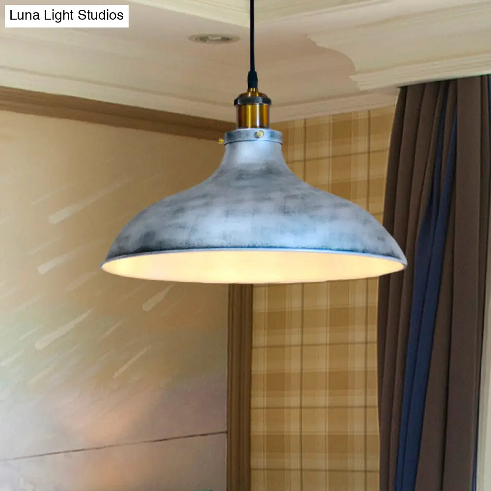 Rustic Barn Metal Ceiling Lamp With Silver Shade For Living Room