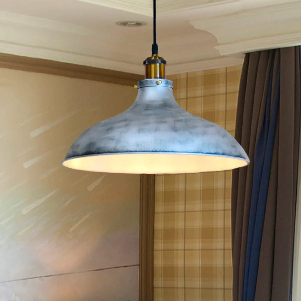 Rustic Silver Ceiling Lamp With Barn Metal Shade For Living Room