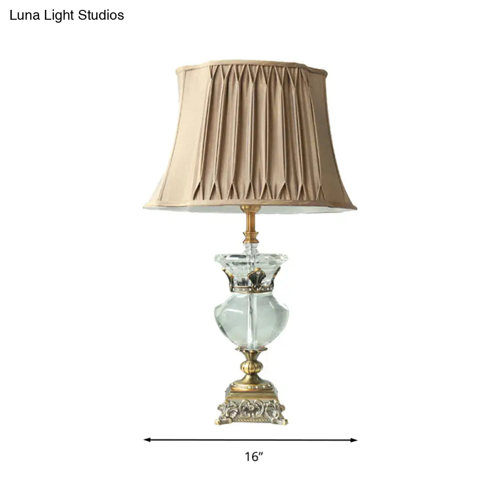 Rustic Single Head Light Brown Table Lamp With Crystal Accent - Pleated Shade Indoor Nightstand