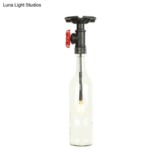 Rustic Single Light Semi Flushmount With Glass Shade - Bottle Design Clear