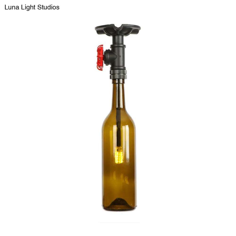 Rustic Single Light Semi Flushmount With Glass Shade - Bottle Design Brown