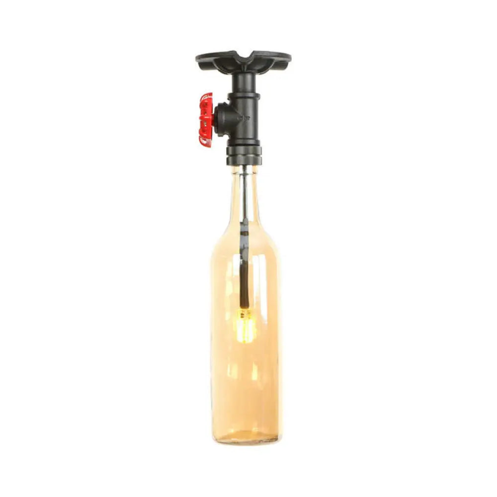 Rustic Single Light Semi Flushmount With Glass Shade - Bottle Design Amber