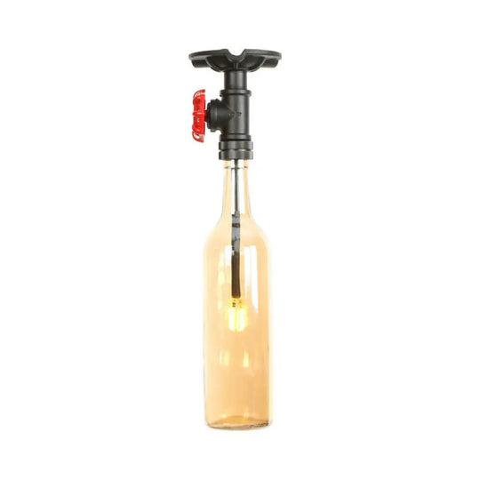 Rustic Single Light Semi Flushmount With Glass Shade - Bottle Design Amber