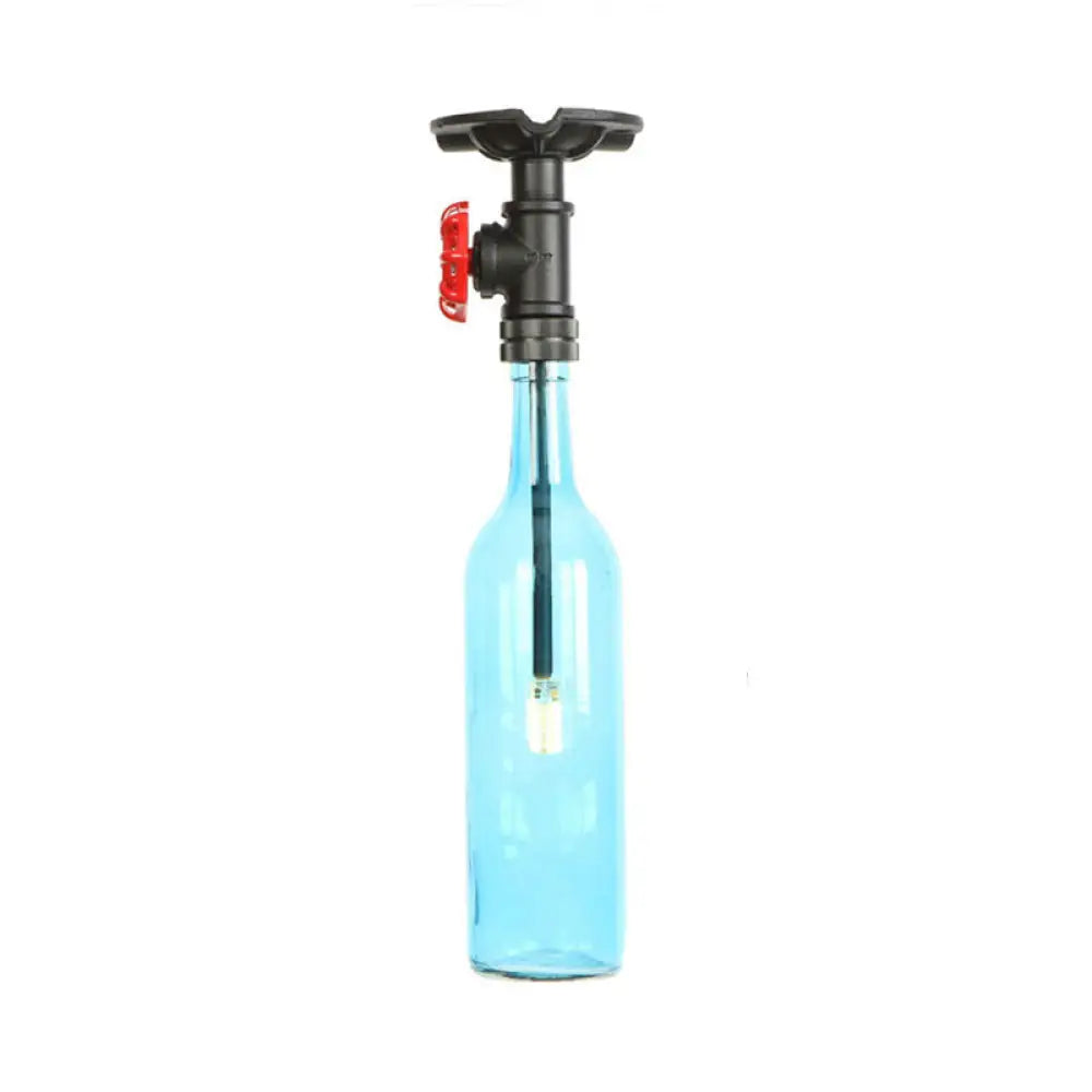Rustic Single Light Semi Flushmount With Glass Shade - Bottle Design Blue