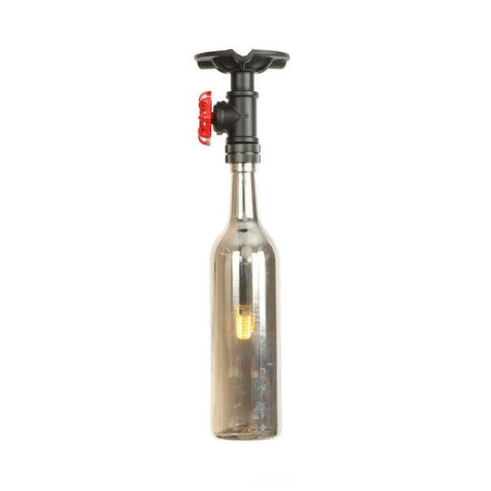 Rustic Single Light Semi Flushmount With Glass Shade - Bottle Design Grey