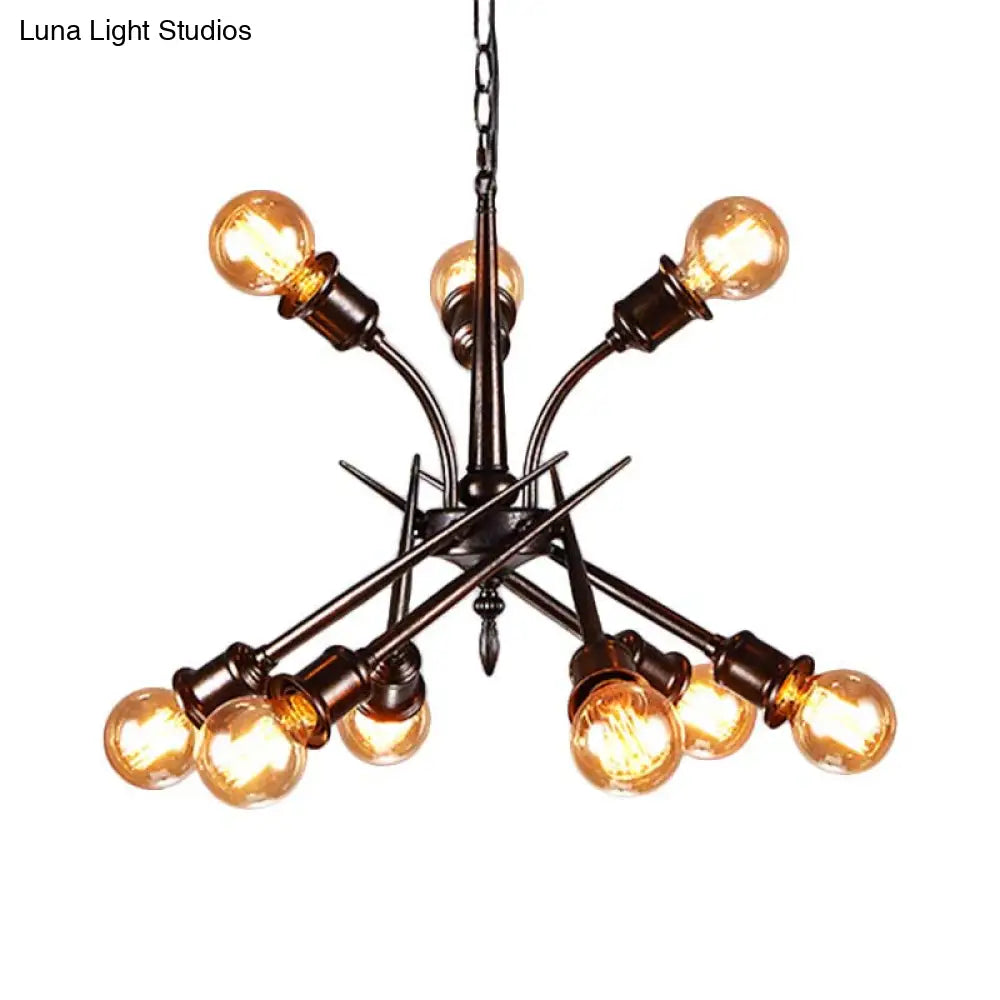 Rustic Sputnik Bedroom Pendant Light - Metallic Loft Style Ceiling Hanging Lamp