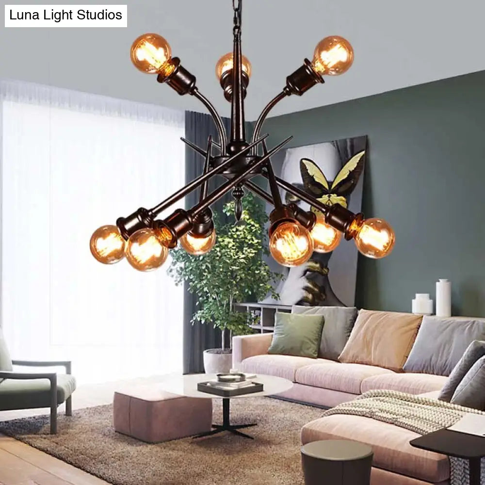 Sputnik Rust Finish Pendant Light - Loft Style Metallic Multi-Light Hanging Ceiling For The Bedroom