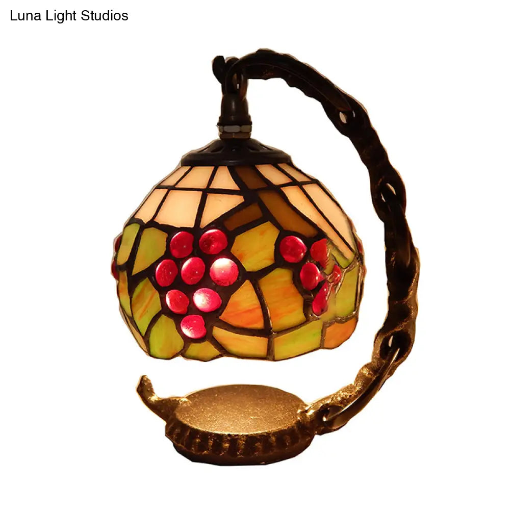 Rustic Stained Glass Accent Lamp - Domed/Bell Shape Grapes Pattern 1 Light Black Finish