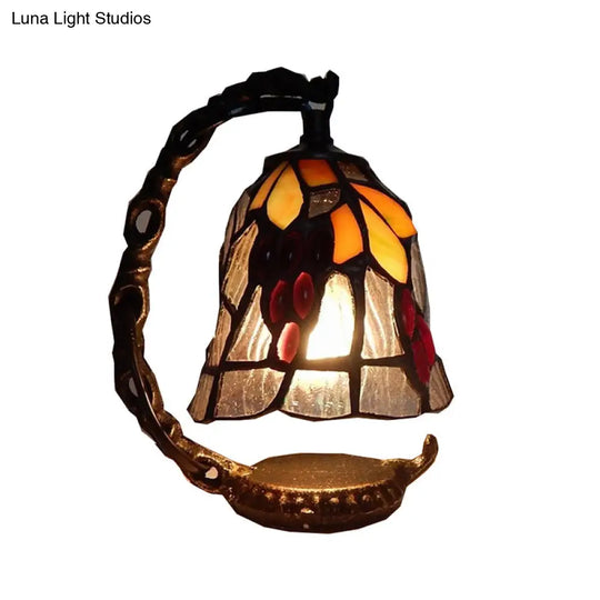 Rustic Stained Glass Accent Lamp - Domed/Bell Shape Grapes Pattern 1 Light Black Finish