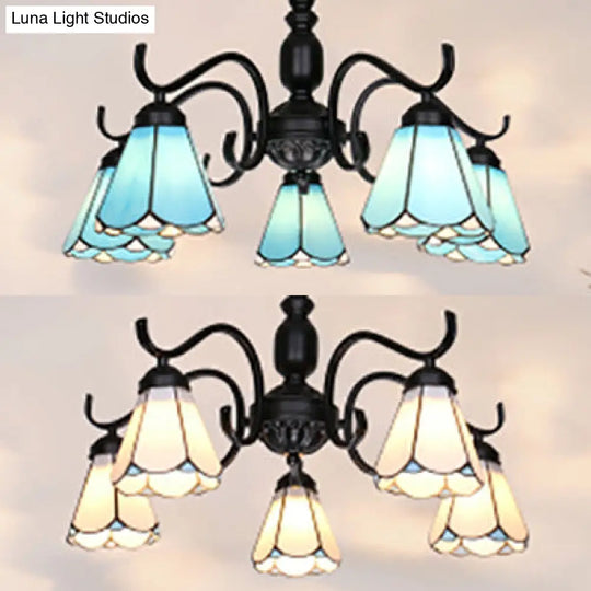 Rustic Stained Glass Chandelier With 5 Lights & Chain – Perfect For Living Room Ceiling