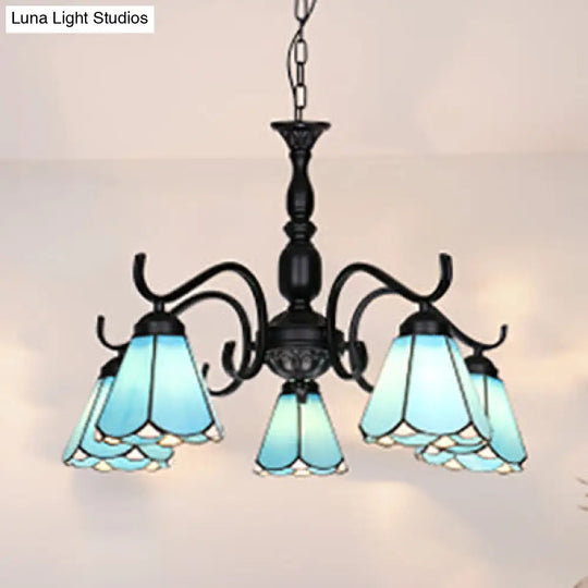 Stunning Rustic Stained Glass Chandelier - 5-Light Ceiling Pendant For Living Room Blue