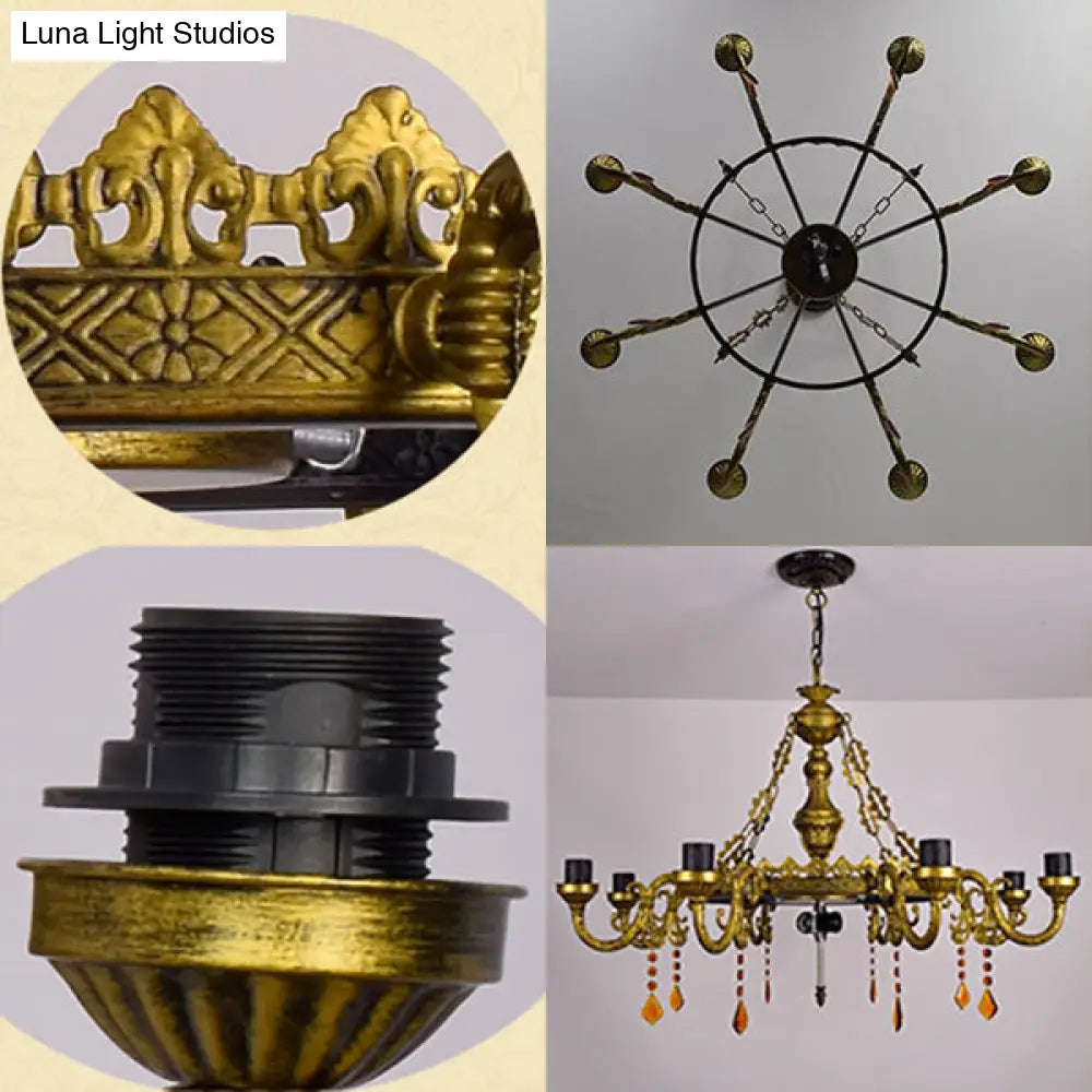 Rustic Stained Glass Chandelier With 8 Arms And Center Bowl Yellow For Villas