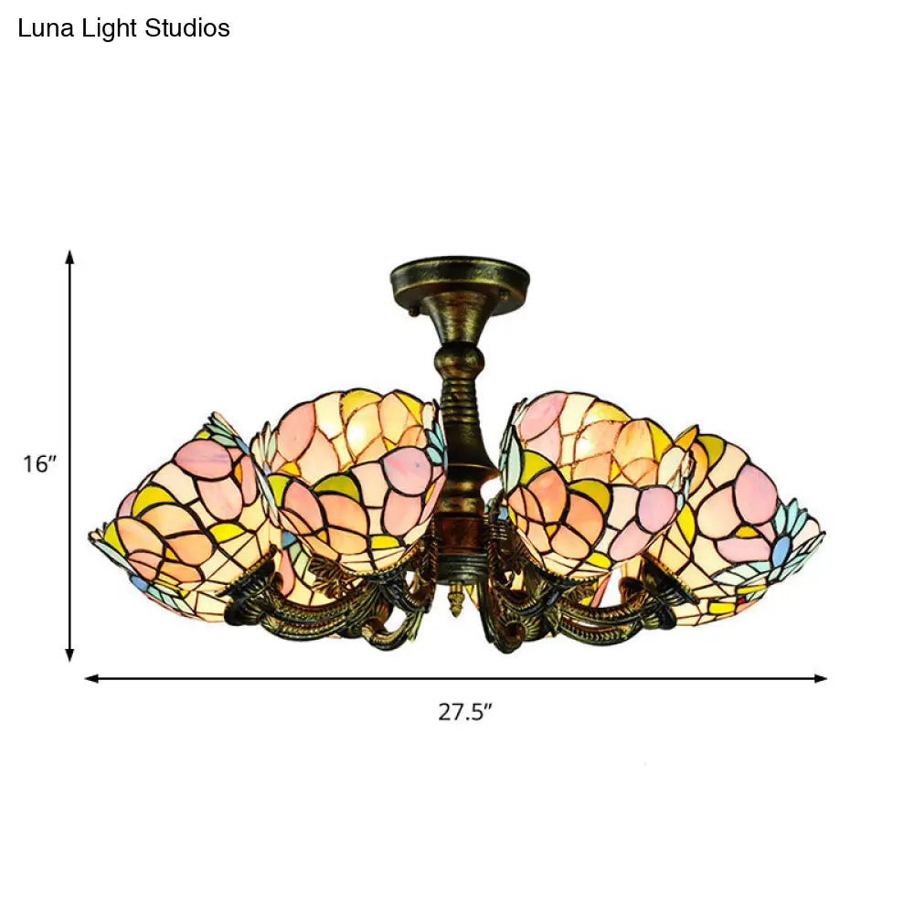 Vintage Rustic Stained Glass Chandelier With Multi Light Suspension - Bronze Finish