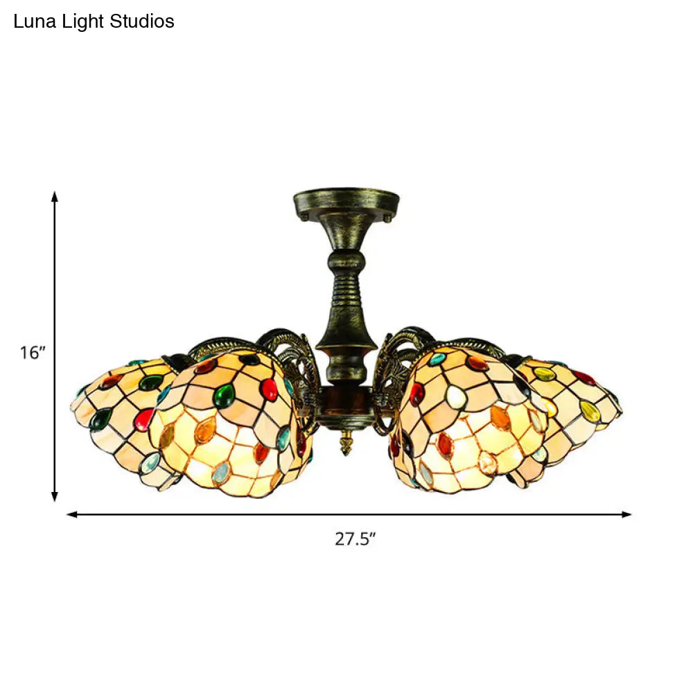 Vintage Rustic Stained Glass Chandelier With Multi Light Suspension - Bronze Finish