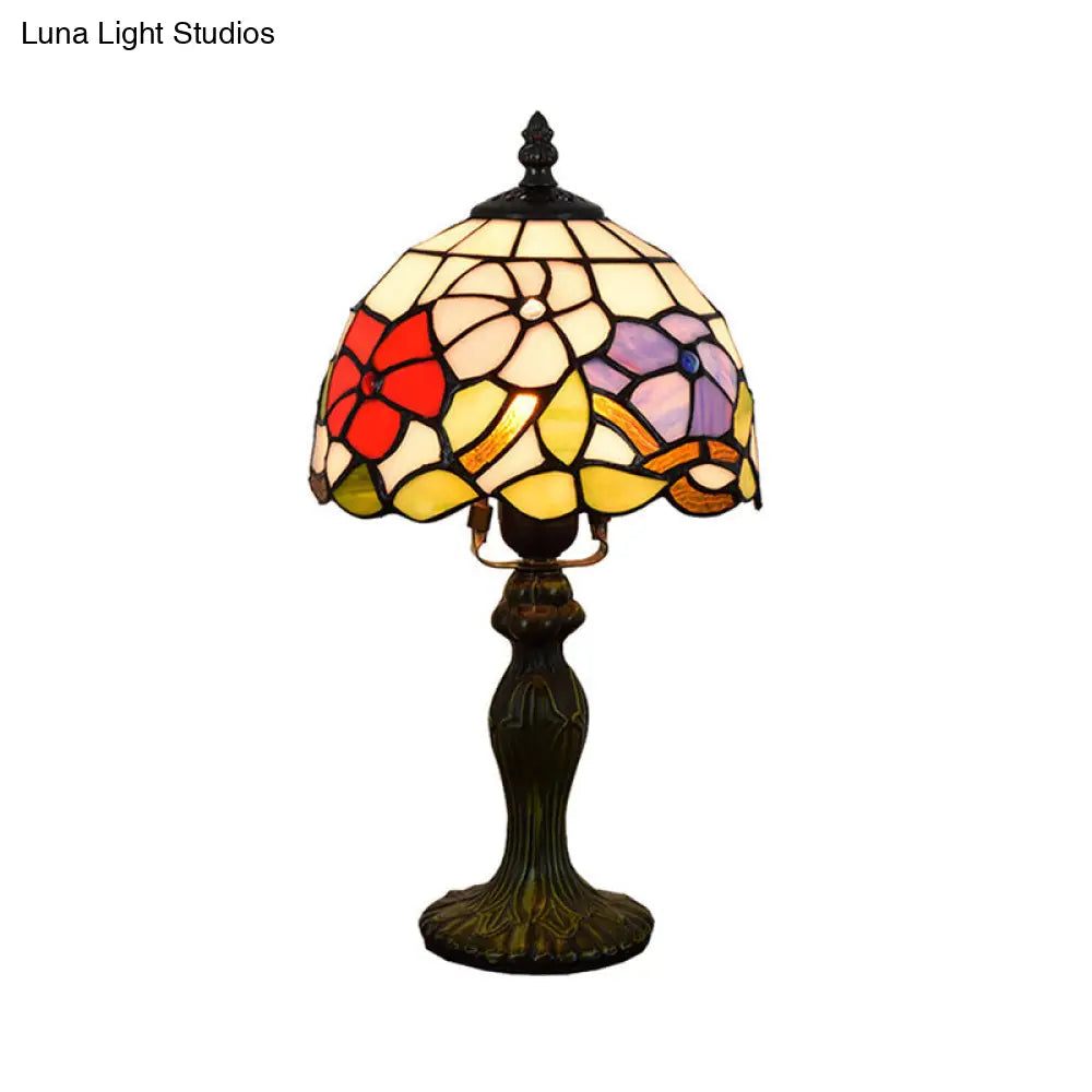 Rustic Stained Glass Flower Pattern Accent Table Lamp - Bedside Lighting