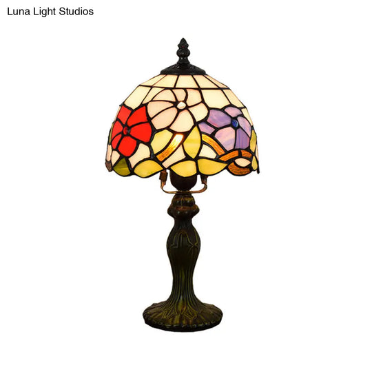 Rustic Stained Glass Flower Pattern Accent Table Lamp - Bedside Lighting