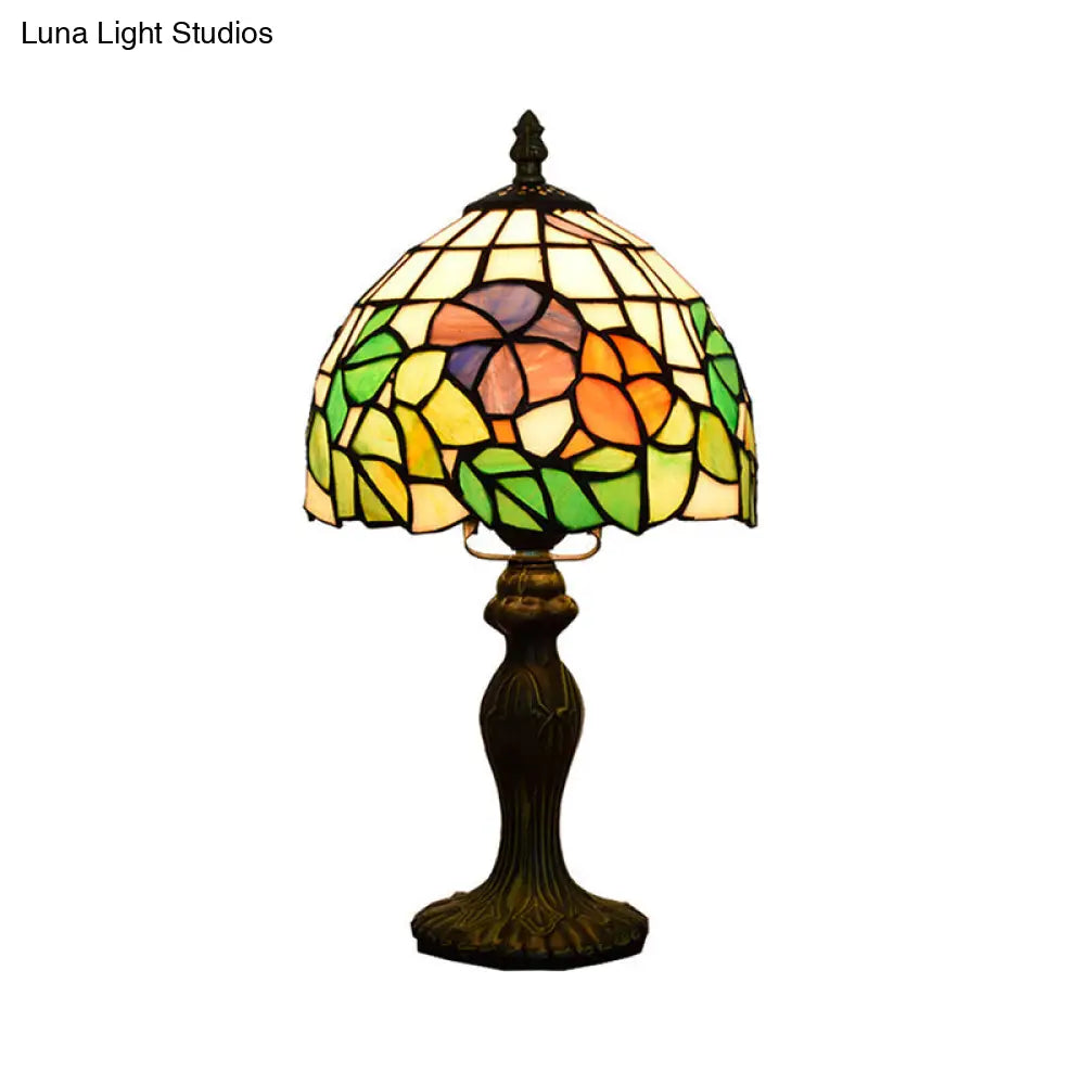 Rustic Stained Glass Flower Pattern Accent Table Lamp - Bedside Lighting