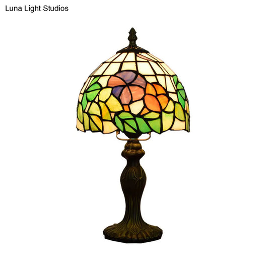 Rustic Stained Glass Flower Pattern Accent Table Lamp - Bedside Lighting