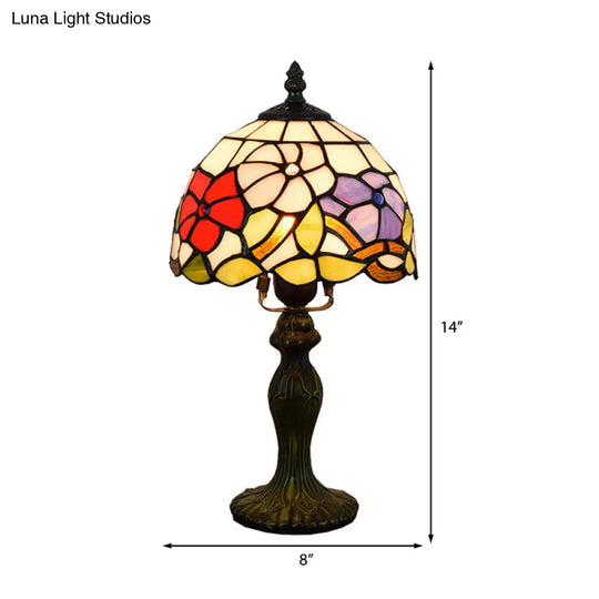 Rustic Stained Glass Flower Pattern Accent Table Lamp - Bedside Lighting