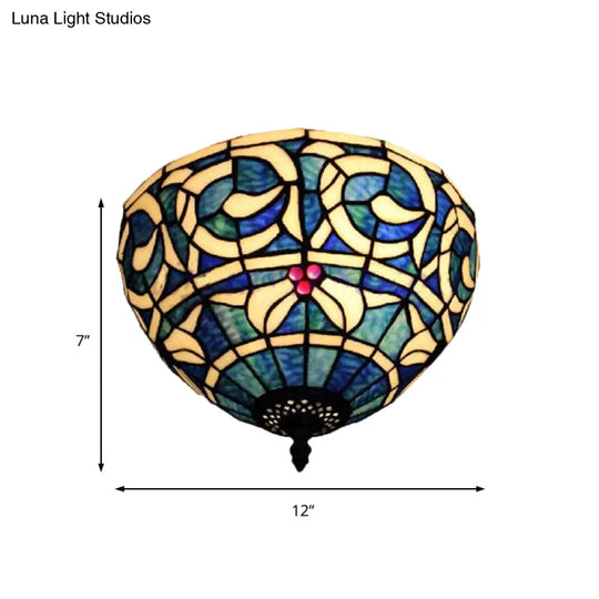 Rustic Stained Glass Flush Mount Light - 2-Light Fixture For Bedroom