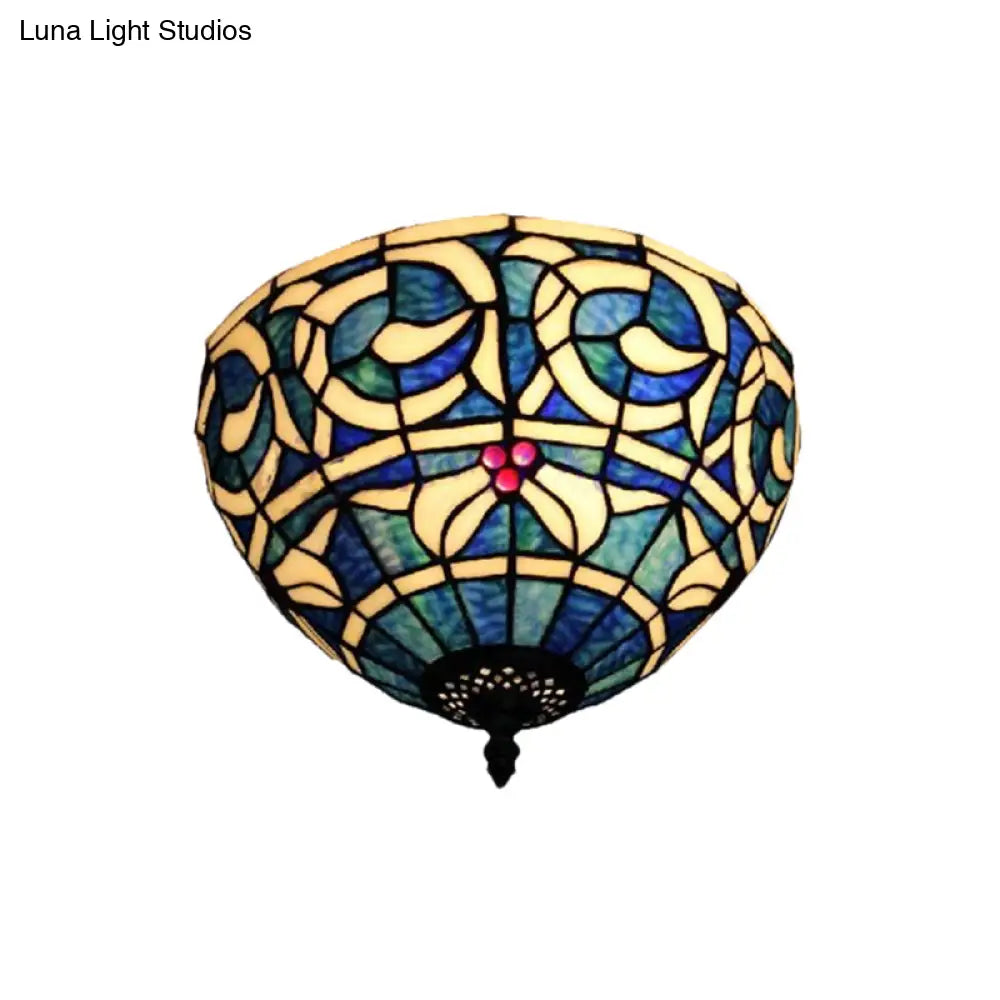 Rustic Stained Glass Flush Mount Light - 2-Light Fixture For Bedroom