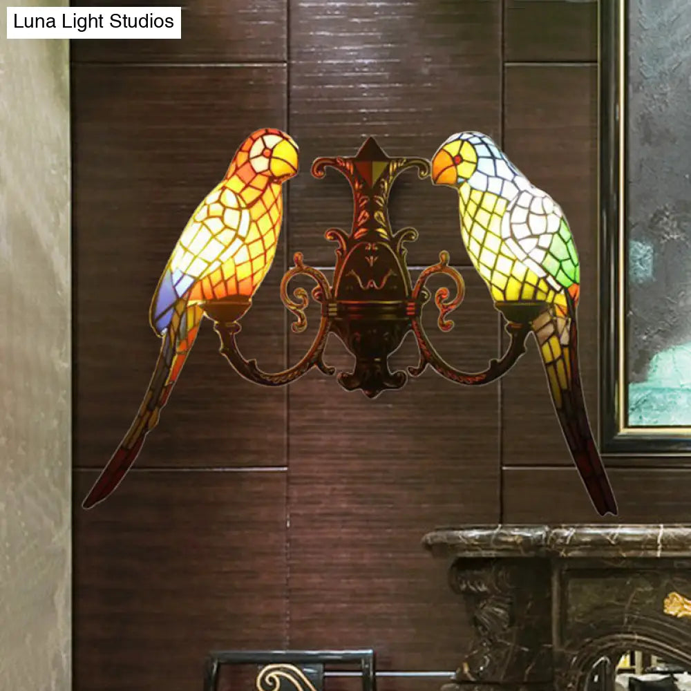 Rustic Stained Glass Parrot Wall Sconce For Living Room Lighting