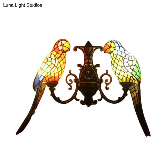 Rustic Stained Glass Parrot Wall Sconce For Living Room Lighting