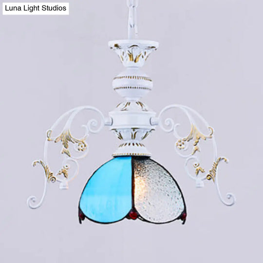 Adjustable Rustic Stained Glass Pendant Light For Balcony - Scalloped Design Clear/Blue Blue