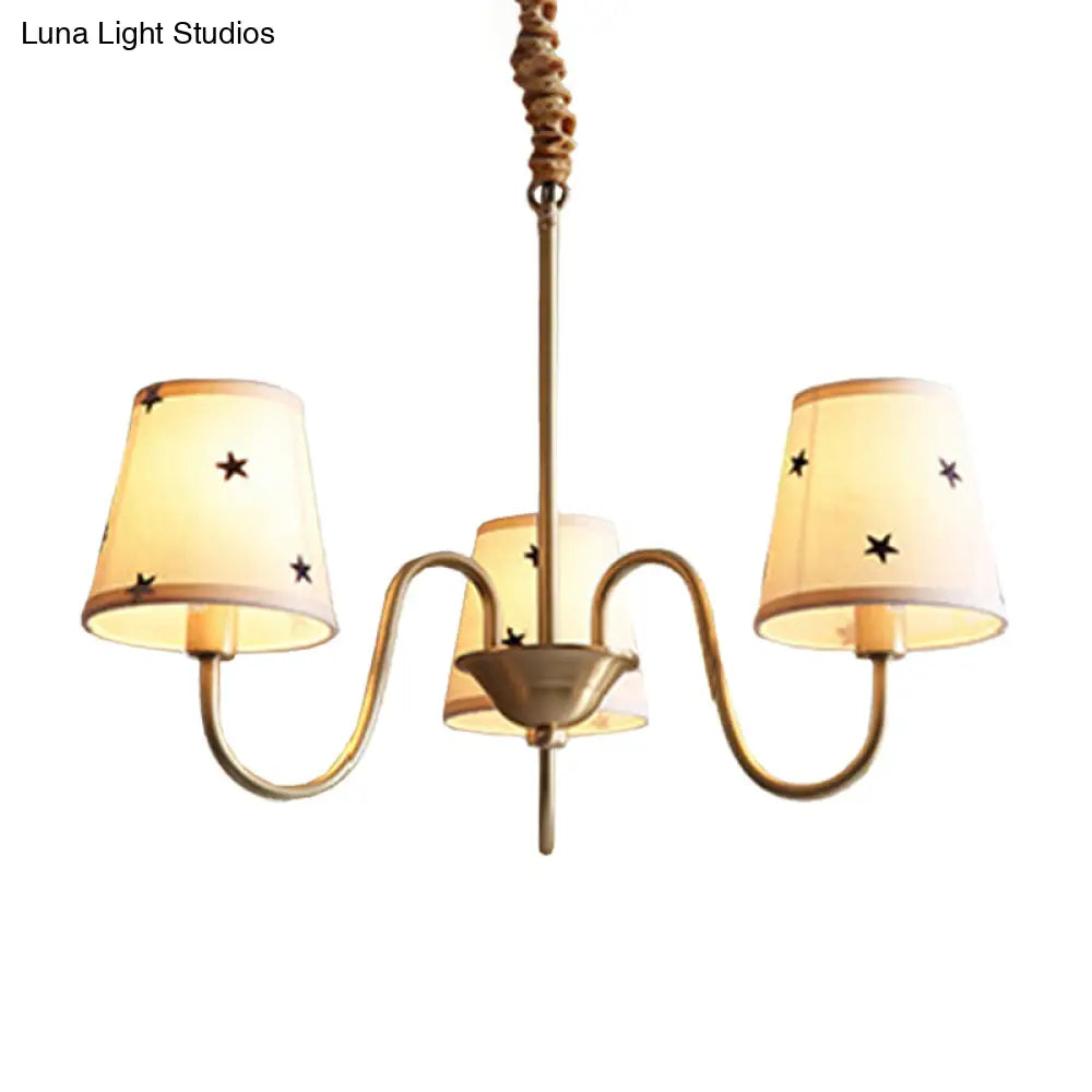 Rustic Star Patterned Chandelier In Gold - Conical Fabric Design 3/5/6 Lights Ideal For Bedroom