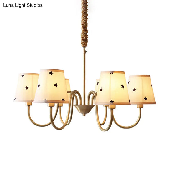 Rustic Star Patterned Chandelier In Gold - Conical Fabric Design 3/5/6 Lights Ideal For Bedroom