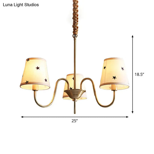 Rustic Star Patterned Chandelier In Gold - Conical Fabric Design 3/5/6 Lights Ideal For Bedroom