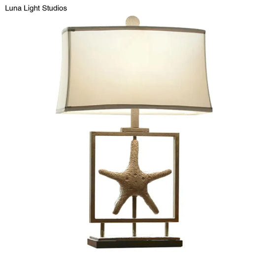 Rustic Starfish Resin Night Light With Rectangle Fabric Shade - White Table Stand Lamp