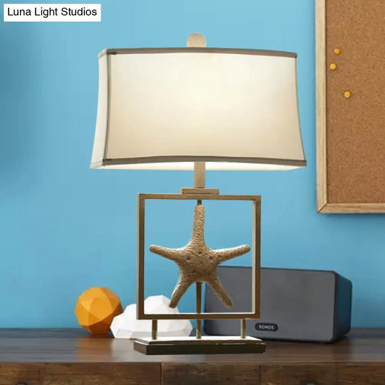 Rustic Starfish Resin Night Light With Rectangle Fabric Shade - White Table Stand Lamp