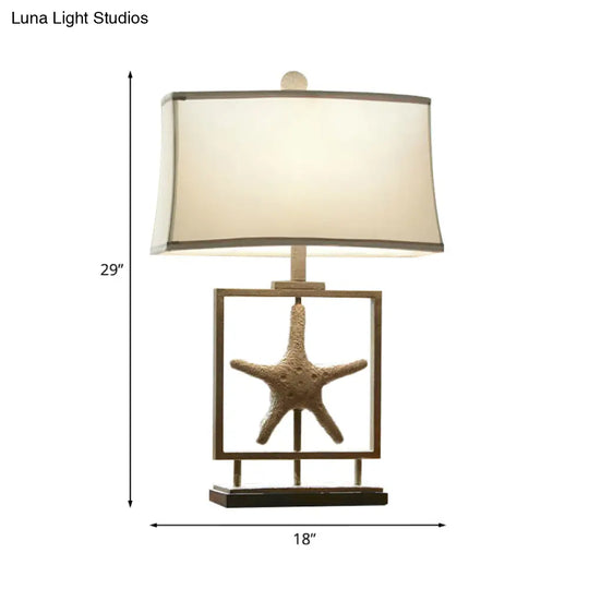 Rustic Starfish Resin Night Light With Rectangle Fabric Shade - White Table Stand Lamp