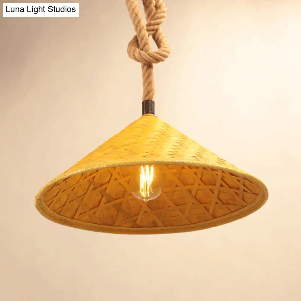 Rustic Straw Hat Rope Rattan Pendant Light Kit - Farmhouse Ceiling