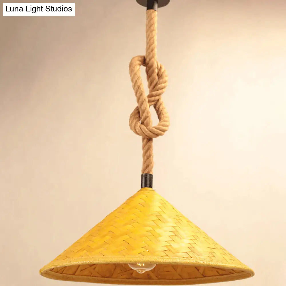 Rustic Straw Hat Rope Rattan Pendant Light Kit - Farmhouse Ceiling